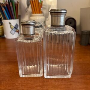 Antique French Sterling Silver Top Glass Dresser Vanity Jars With Initials VOW